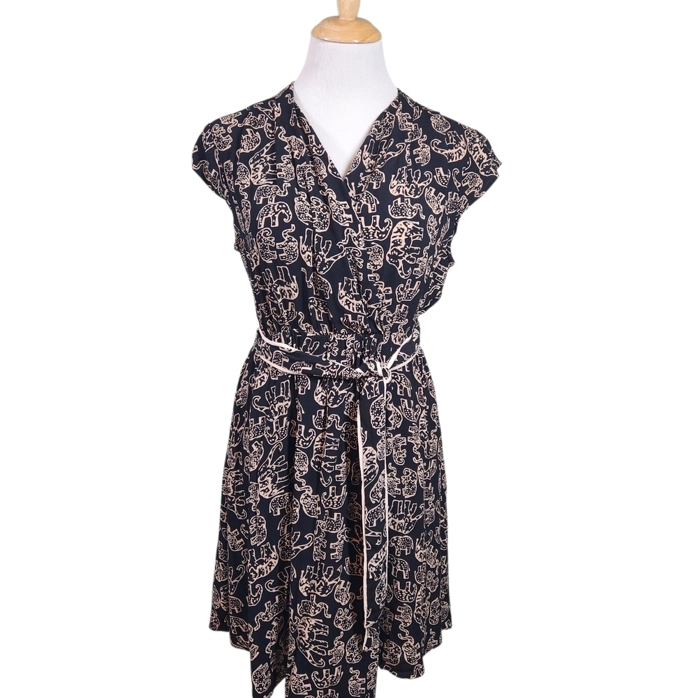 Anthropologie Maeve Noronha Elephant Print Faux Wrap Dress